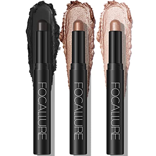 Focallure 3 Pcs Cream Eyeshadow Stick,Shimmer Eyeshadow Pencil Crayon,High Pigmented Crease-Proof Eye Shadow Brightener Stick Sets,Long Lasting Waterproof Eye Shadow Highlighter Stick Make Up,Coral Sea #TOP19