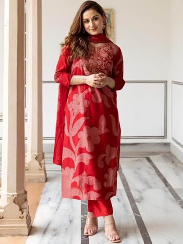 Image of ANNI Designer Bandhani Embroidery Kurta Plazzo Set with Dupatta - Women Kurta Sets for Women | Kurti Set for Women | Suit Set for Women Cotton
