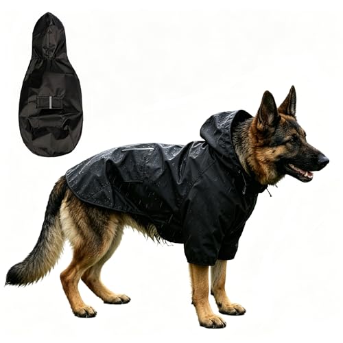 Manteau de Pluie Imperméable pour Grand Chien Taille 4XL, Manteau Imperméable et Coupe-Vent avec Capuche et Bandes Réfléchissantes, pour Extérieur, Balade, Grande Race, Ajustable