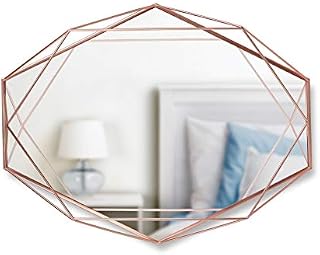 Umbra Prisma Modern Geometric Shaped Oval Mirror Wall Decor for Bedroom, Bathroom, Living, Dining Room, 22x17In, Copper