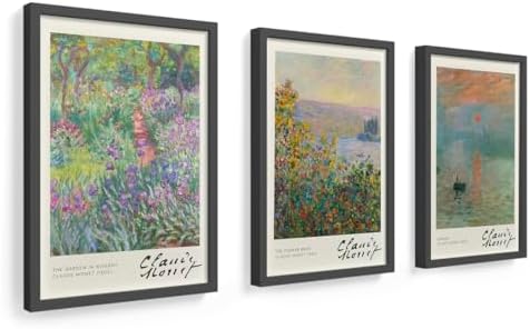 kit 3 quadros 18x24 cm, Claude Monet, moldura em madeira e vidro ...