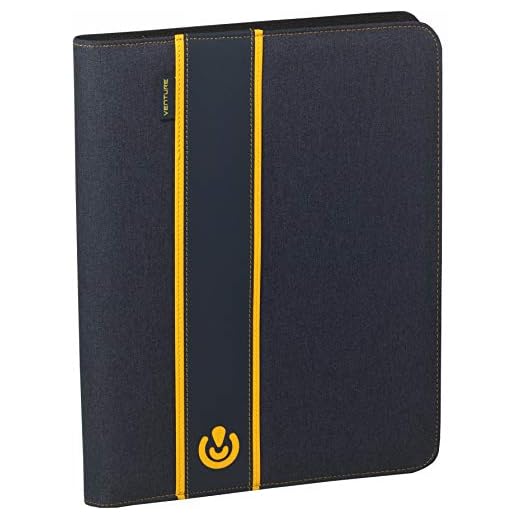 Carchivo - Portadocumentos serie Venture con cremallera tamaño A4, color azul marino con detalle amarillo