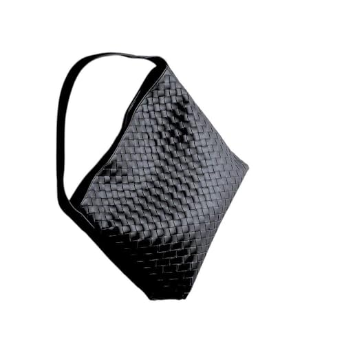 Woven Leather Shoulder Bag, Black Tote, 15 x 14 x 5 inches3