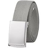 Falari Canvas Web Belt Fully Adjustable Cut to Fit Golf Belt Flip Top Silver Buckle - Light Grey