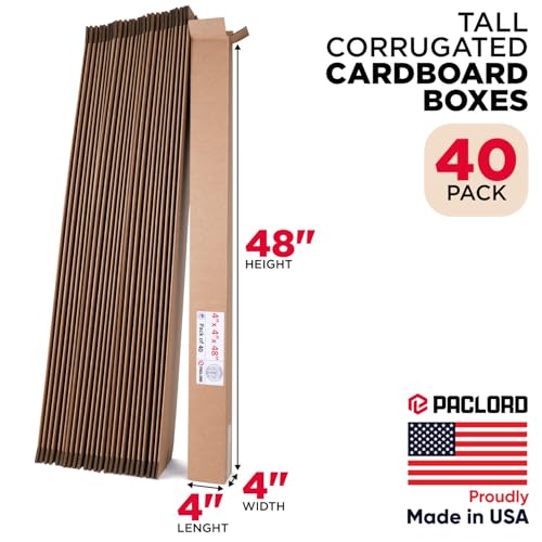 Image of Tall Cardboard Boxes 4 inchL x 4 inchW x 48 inchH (Pack of 40) - USA-Made Packing Boxes for Moving, Shipping, or Storage - USPS, UPS, FedEx Approved - Professional Packing Supplies for Moving | USA-Made Packing Boxes for Moving, Shipping, or Storage - USPS, UPS, FedEx Approved - Professional Packing Supplies