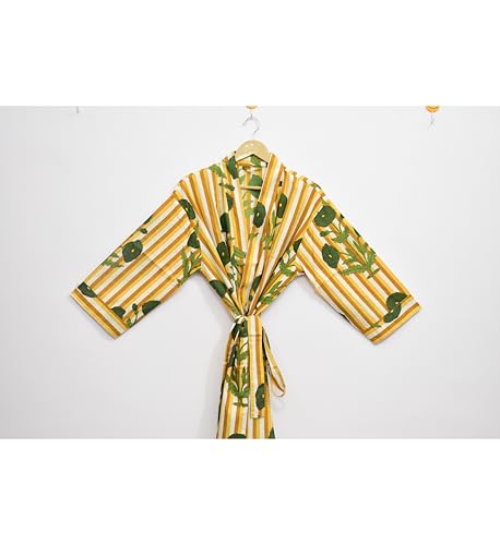 Image of Hand block print Cotton Kimono bikini cover up,Indian Hand block print Cotton Bath Robe,Swim Wear,Nighrwere Dressing Gown