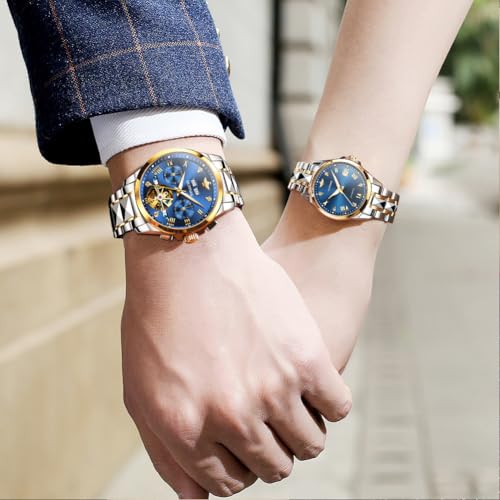 Image of OLEVS Couple Pair Watches Set Automatic Mechanical Self Winding Dress Matching Watch for His and Hers Valentines Day Gifts