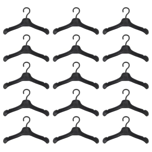 Garneck 50Pcs Miniature Dollhouse Hangers Black Plastic Doll Hangers for Doll Closet Organization and Decoration Small Clothes Hanging Accessories