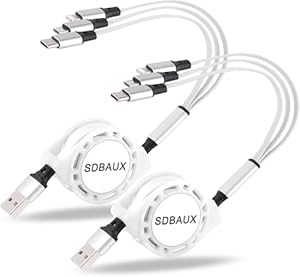 SDBAUX Multi Charging Cable, [3A/1M/2-Pack] 3 in 1 Universal Retractable USB Charger Cord Lead with iP/Micro USB/Type C Connectors, for iOS Phone, Android Galaxy, LG, Sony, Moto, Hoor View, Xiaomi