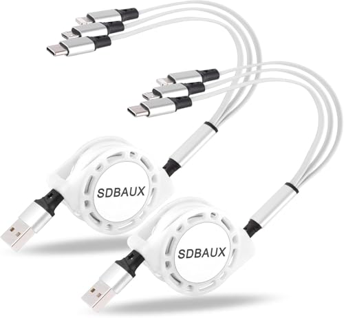 SDBAUX Cabo múltiplo carregador [3A/1 m 2 pack], cabo de carregamento retrátil USB universal 3 em 1 com conectores iPhone/micro USB/tipo C, para iOS telemóvel, Android Galaxy, LG, Oneplus, motociclo