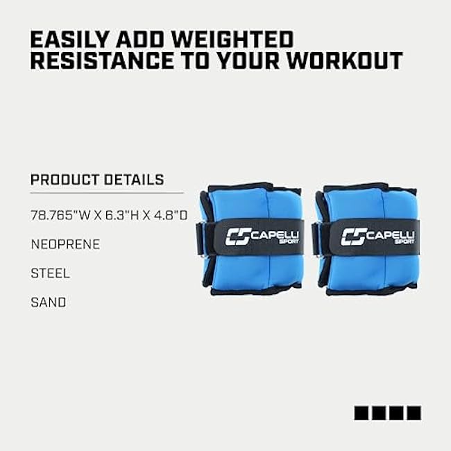 Capelli Sport Ankle and Wrist Weights, Leg and Arm Weights with Adjustable Straps, Blue, 4 lbs, Set of 2
