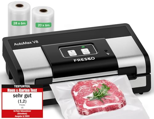 FRESKO Automatique Machine Sous Vide Alimentaire, 140 Watts, Machine Sous Vide Mains Libres, Détection Sec/Humide, Sac à 2 Rouleaux, coupeur intégré et...