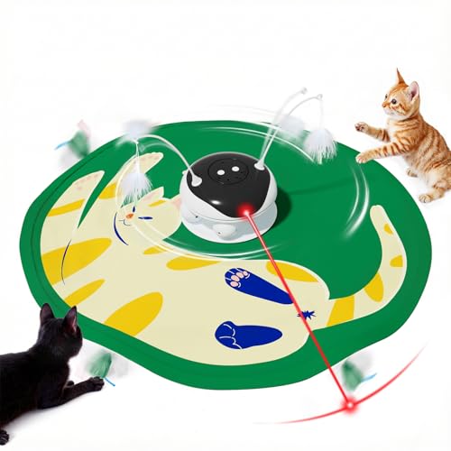 Gardner Pet Cat Toys Chargeable,5in1 Hide and Seek Automatic Interactive cat Toy, Chirping Moving Ambush Feather, Track Balls,Indoor Exercise Kicker 24 inch Cover for All Breeds,Cat Pattern