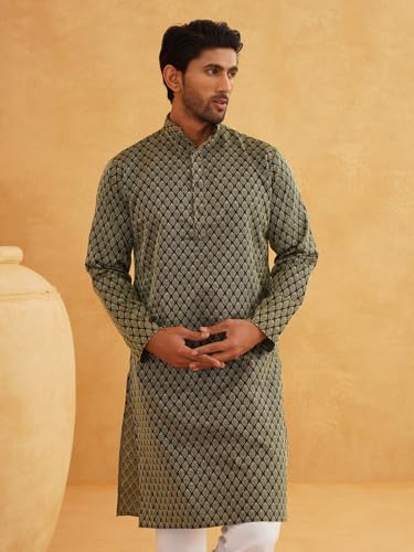 Image of Sojanya (Since 1958 Men'S Cotton Linen Blue Foil Printed Only Long Kurta