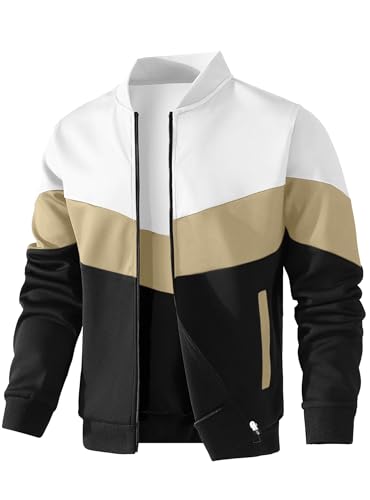 Image of HYPESTFIT Mens Lightweight Jacket Casual Bomber Jacket Color Block Varsity Coat