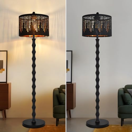 Image of AHDWDW Vintage Floor Lamp for Living Room Bedroom,Farmhouse Rustic Floor Lamps,Modern Standing Tall Lamp with Black Unique Lampshade,Gothic Mid Century Iron Floor Lamp for Office Corner Decor