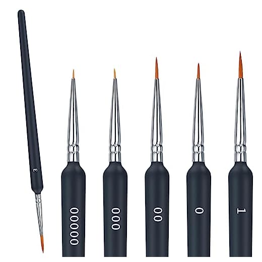 6 Piezas Pinceles de Detalle Finos para Pintura, Pinceles de Pintura Acrilica, Pinceles de Artistas Profesionales para Pintar Acuarela Óleo Miniatura Modelo Uñas Pintura, 0/00/000/00000/1/3