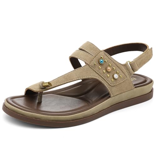 Image of UBFEN Womens Thong Sandals with Toe Loop Heel Strap for Beach | Dressy Casual Flat Flip Flops with Back Strap, Cushioned Footbed for Comfortable Summer Walking