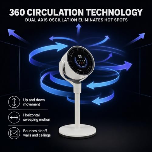 Image of EdenPURE TurboAIR Fan - Whole House 360 Windmill Spin Fan, Whisper Quiet Operation, Portable AC, 3 Adjustable Heights, 12 Speeds, Dual Oscillation, Cools Entire Room 360 Circulation, 65 FT Reach