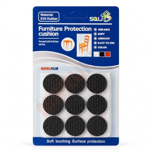 Image of MaruHub 18 Pcs Self Adhesive Furniture Pads 2.5 x 2.5 cm Round EVA Rubber Chair Leg Protectors, Floor Scratch Protector, Anti Slip Furniture Cushion Pads for Table, Sofa, Cabinet, Bed & Stool, Black