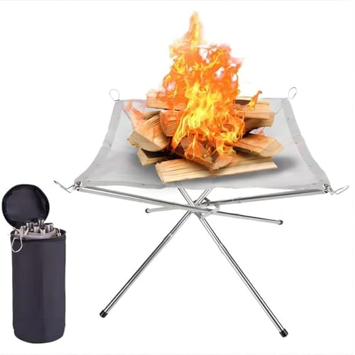 Hoguera portátil para exteriores, plegable, de malla de acero inoxidable, para quemar madera, chimenea plegable, ahorro de espacio, perfecta para camping, patio, jardín, 41 x 41 x 33 cm
