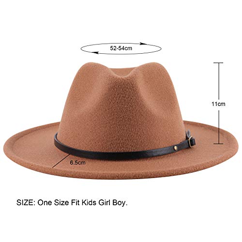 Lanzom Kids Girls Vintage Wide Brim Wool Felt Bowler Cap Bowknot Floppy Fedora Hat (X-Khaki) #TOP1