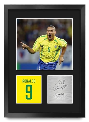 Foto de Ronaldo Brasil con autógrafo impreso para fans en cuadro A3