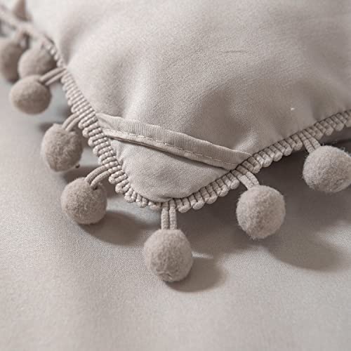 Sleepbella Khaki King Size Comforter Set, Ball Pom Fringe Design, Ultra Soft Microfiber Bedding Comforter Sets 5 Pcs (1 Boho Comforter, 2 Ball Pom Pillow Shams, 2 Pillow Cases) #TOP5