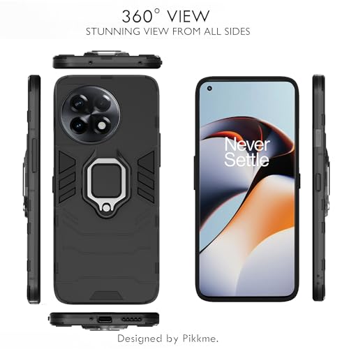 Image of Pikkme OnePlus 11 5G Back Cover | D5 Tough Armor Bumper | 360 Protection Case | Ring Holder Stand Case for OnePlus 11 5G (Black)