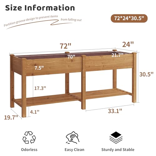 Image of Raised Garden Bed with Legs Elevated Wooden Planter Box Stand Large Planter Stand Box for Fruits Vegetables Flowers with Divider with Bag- 72 * 24 * 30.5IN(Brown)