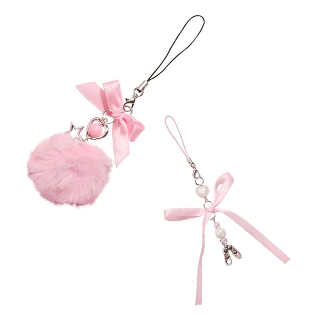 Koonafy Phone Charm Aesthetic Y2K Pink Butterfly Bow Knot Lanyard Wrist Strap Mobile Phone Chain Anti-Lost Cell Phone Charms Backpack Camera Purse Pendants Decor (Bow Knot)