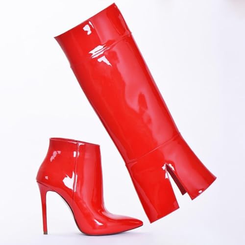 Bottes en cuir verni talons hauts pointus et modulables