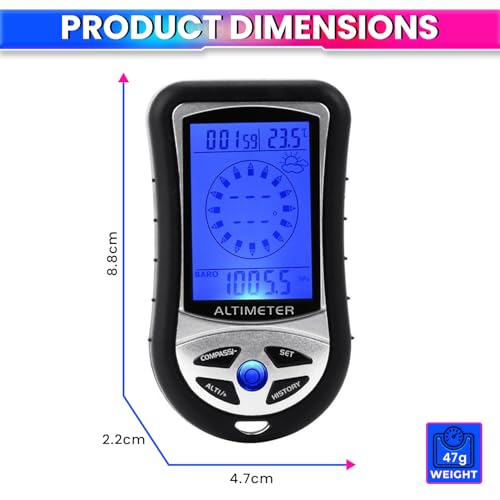 Image of amiciSense Ultra Practical 8 in 1 Digital Compass Altimeter Barometer Thermometer Weather Forecast Time Height Gauge LCD Backlight with 2 AAA Battery (Included)