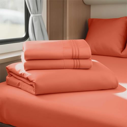 Image of Nestl Orange Short Queen Sheets for RV, Hotel Luxury RV Queen Sheets Set, 4 Piece Fitted Bed Sheet Set and Pillowcases, Super Soft, Wrinkle-Free, and Breathable Camper Bedding