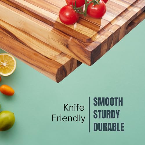 Shumaru-California-Extra-Large-Edge-Grain-Butcher-Block-Cutting-Board-15-Inch-Thick-20-x-15-Made-of-Premium-Teak-Wood-with-Sorting-Compartments-Enhanced-with-Natural-Oil-Treatment