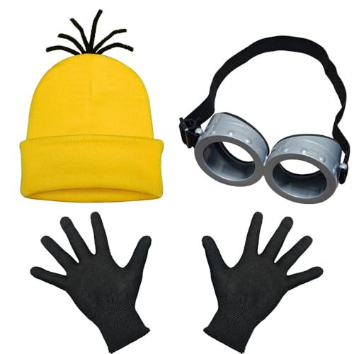 PILALWW 3-Piece Halloween Costume Accessory Set - Goggles, Beanie, Black