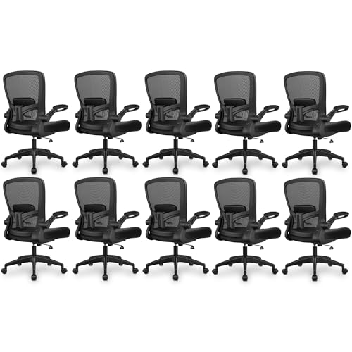 Image of FelixKing Office Chair, Ergonomic Desk Chair Breathable Mesh Chairs Adjustable High Back Lumbar Support Flip-up Armrests, Executive Rolling Swivel Comfy Computer Chairs Home Office Black, Pack of 10