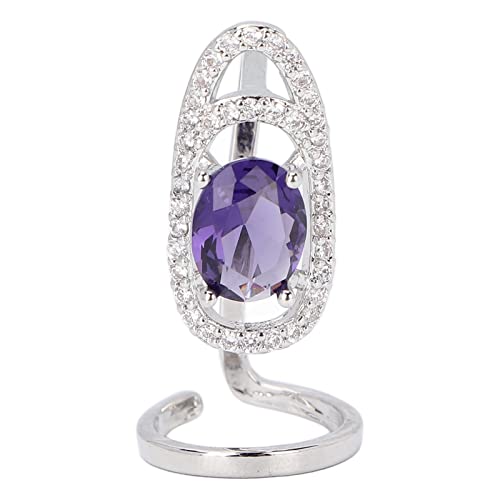 Women Luxury Fingernails Ring, Shiny Delicate Nail Cover Ring, Crystal Rhinestones Finger Nail Rings, Nail Ring Decoration Tip Nail Art Charm Jewelry Gift for Dancing Party Dating(Purple)