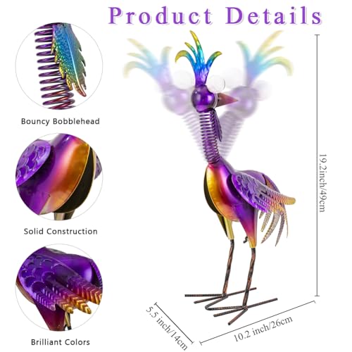 giole Metal Wacky Rooster Garden Statue, 19\'\' Rooster Decor Yard Statue Decorations Outdoor, Chicken Yard Art for Outside, Patio, Backyrad, Lawn(Purple)