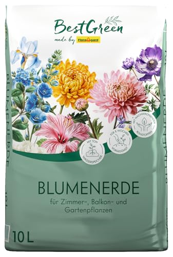 BestGreen Blumenerde 10 L – torfreduzierte Universal- & Pflanzerde mit lockerer Struktur & guter Wasserspeicherung – ideal für Zimmer-, Balkon- & Kübelpflanzen für kräftiges Wachstum