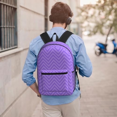 Purple Wavy Stripes Fashionable Daypack 17 Inches Zippers Backpack Double Shoulder Bag for Women Men4