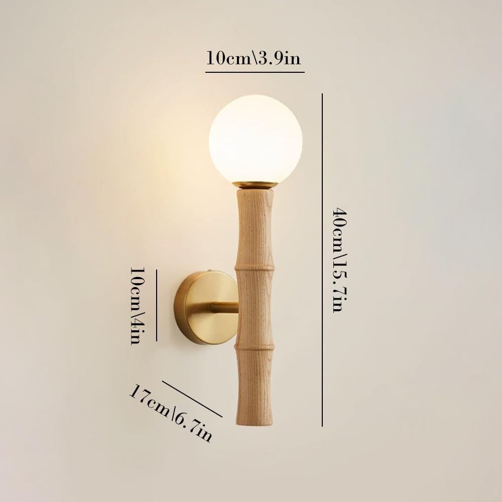 Applique Murale en Forme de Bambou, Applique bougeoir en Bois avec Abat-Jour en Verre, luminaire décoratif pour Chambre d'enfant, Douille G9, Lampe au Design rétro pour Chambre à c