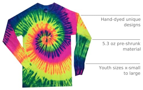 Image of Colortone Tie Dye T-Shirts for Boys and Girls - Unisex Long Sleeve Tie-Dye T Shirts for Kids