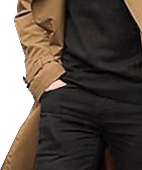 Mens Classic Double Breasted Trench Coat Long Windbreaker Jacket Casual Lapel Overcoat3
