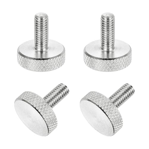 MECCANIXITY 4 Pcs M5x12mm Flat Head Knurled Thumb Screws, 304 Stainless Steel Fully Threaded Thumbscrew Bolts Fasteners for PC Computer Cases Graphics Card, Silver