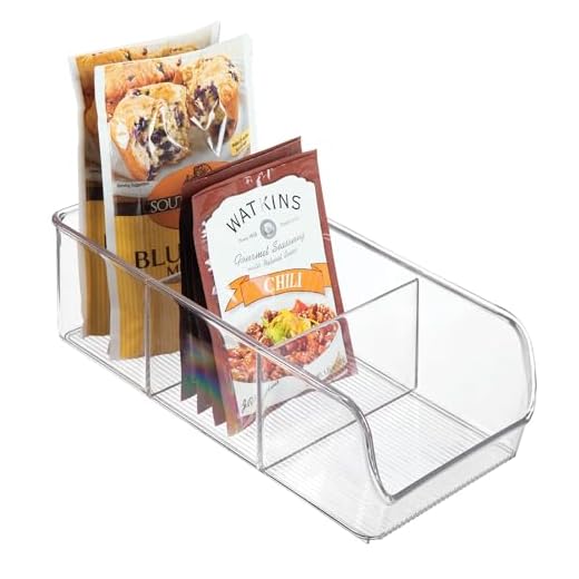 iDesign Caja transparente con 3 compartimentos, organizador de cocina mediano de plástico, caja organizadora sin tapa y apilable para armarios y cajones, transparente