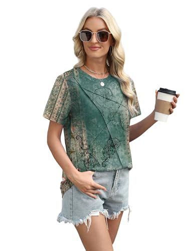 Image of XIEERDUO Womens Summer Tops 2026 Pleated Round Neck Short Sleeve Shirts Business Casual