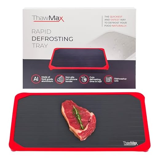 ThawMax Rapid Defrosting Tray | Defrost Chicken, Steak and other Meats Quickly | No Mess Full Silicone Border | Thaw Frozen Foods Faster without a Microwave or Hot Water | Quick and Safe