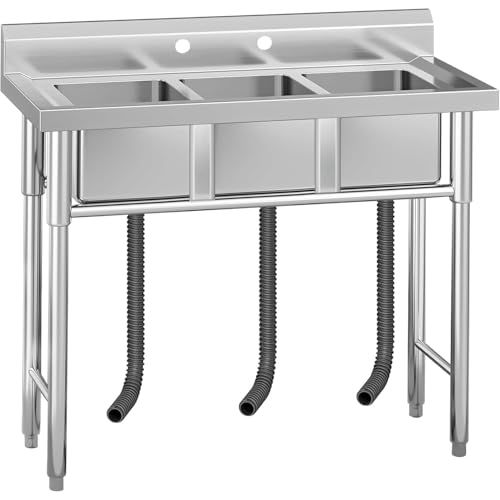 Image of Garvee Stainless Steel 3 Compartment Commercial Sink, 11x19 Inch Basins with 2 Drainboards, NSF Certified Undermount Utility Sink for Restaurant Kitchen Bar