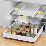 Picture of Pull Out Cabinet Organizer, Expandable Width (11.4"-18.9") Depth (16.3"-21.7") Pull out Drawers for Cabinets with 3 Rails, No Drill Adhesive Film or Nail Fixed Slide out Drawers for Kitchen, Pantry